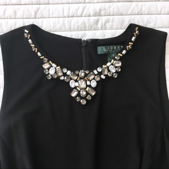 Lauren Ralph Lauren Black Dress Sz 8 Bead neckline - Picture 6 of 8